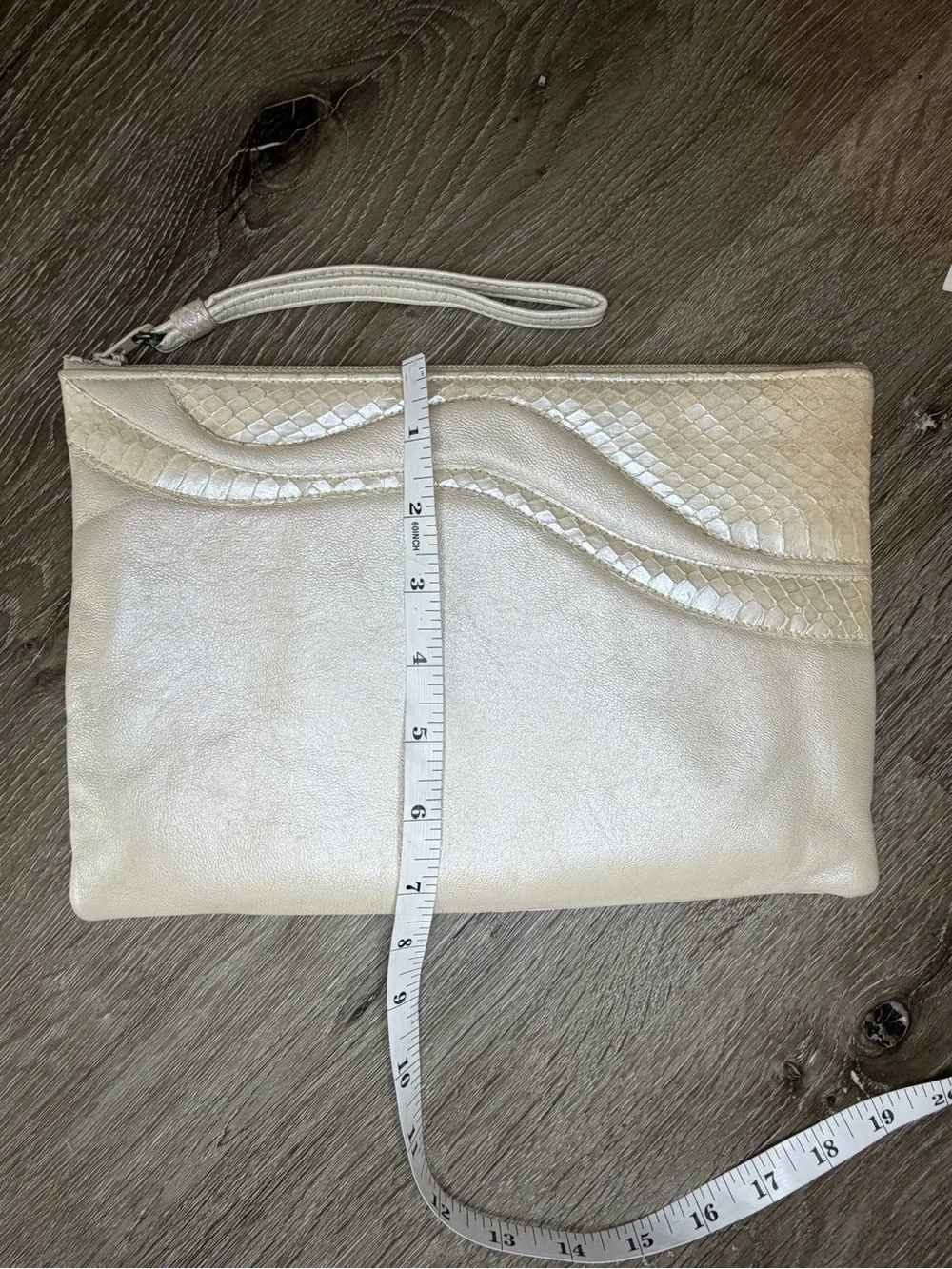 Vintage Ruth Saltz Handbag Leather Clutch Pearlescent Snakeskin 1980s